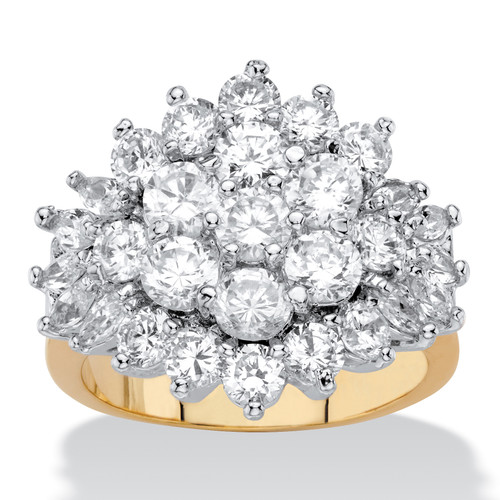 Round and Marquise-Cut Cubic Zirconia Cluster Ring 4.25 TCW Yellow Gold-Plated
