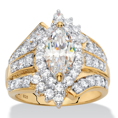 Marquise-Cut Cubic Zirconia Multi-Row Halo Ring 3.42 TCW in 18k Yellow Gold-plated Sterling Silver
