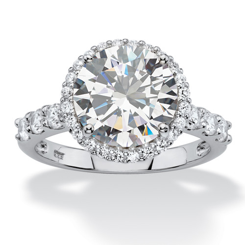 4.70 TCW Round White Cubic Zirconia Halo Bridal Engagement Ring in Platinum-plated Sterling Silver