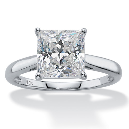 2.12 TCW Princess-Cut White Cubic Zirconia Solitaire Bridal Engagement Ring in Solid 10k White Gold