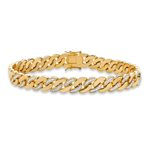 Men's Diamond Accent Pave-Style Two-Tone Curb-Link Bracelet Yellow Gold-Plated 8.5" (9mm)