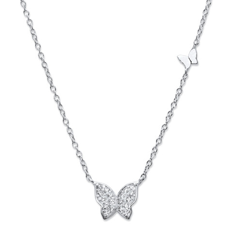 Round Cubic Zirconia Butterfly Necklace in Sterling Silver 18"-20" (.16 TCW)