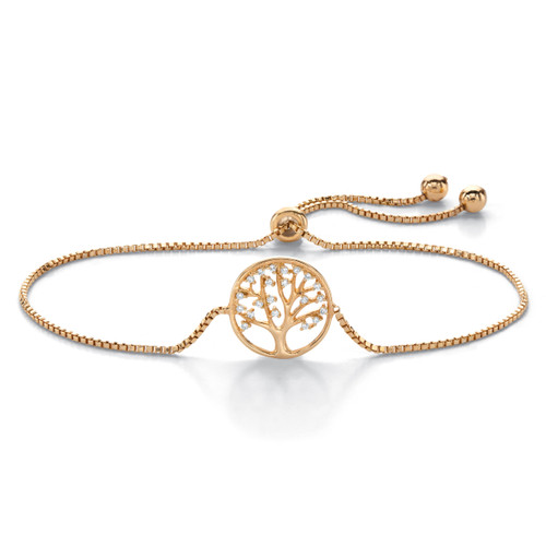 Cubic Zirconia Tree of Life Slider Bracelet in 14k Yellow Gold-plated Sterling Silver 10" (.11 TCW)