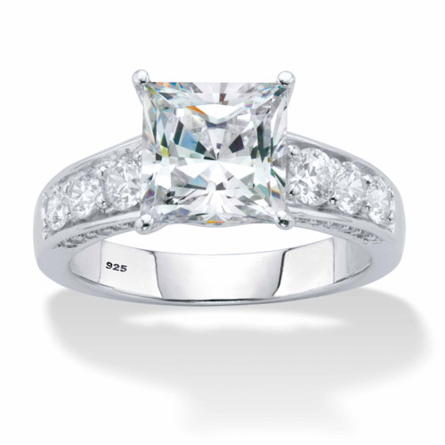 Princess-Cut and Round Cubic Zirconia Channel-Set Engagement Ring 3.04 TCW in Platinum-plated Sterling Silver