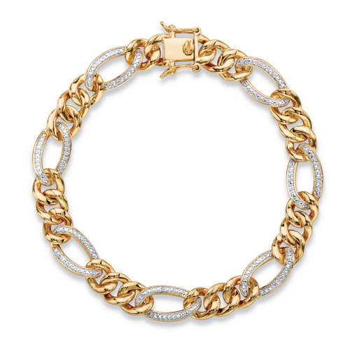 Men's White Diamond Accent Two-Tone Pave-Style Oval Loop Curb-Link Bracelet Yellow Gold-Plated 8.5"