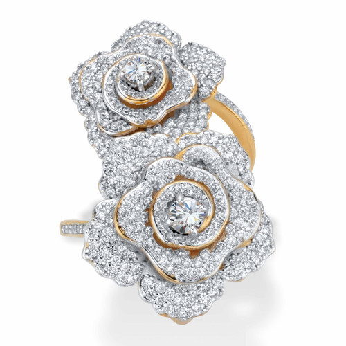 Round Cubic Zirconia Rose Flower Cocktail Wrap Ring 2.81 TCW Gold-Plated  