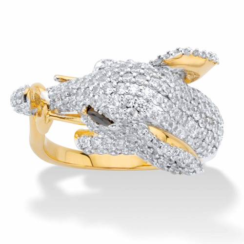 Round Cubic Zirconia Elephant Cocktail Ring 3.02 TCW Gold-Plated
