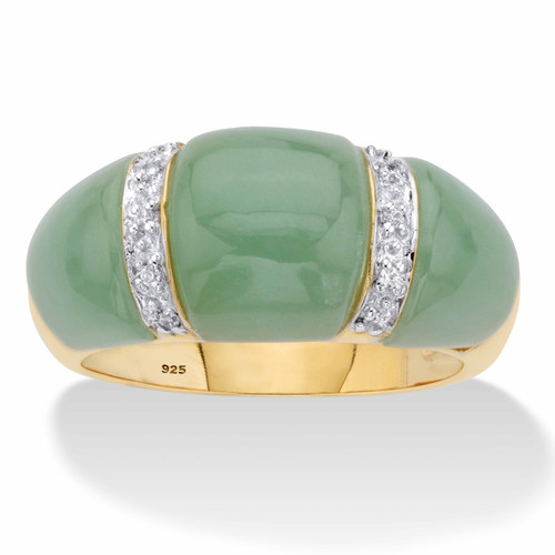 Genuine Green Jade and White Topaz Dome Ring .20 TCW in 14k Gold-plated Sterling Silver