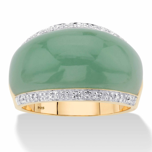 Genuine Green Jade and White Topaz Dome Ring .56 TCW in 14k Gold-plated Sterling Silver