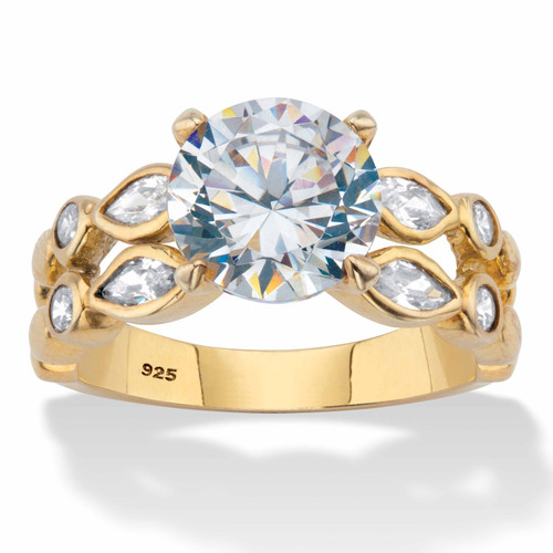Round and Marquise-Cut Double-Row Engagement Ring 4.34 TCW 18k Gold-plated Sterling Silver