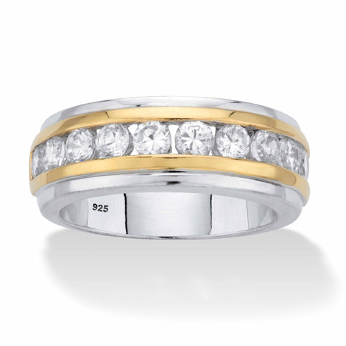 Men's Round Cubic Zirconia Two-Tone Ring 1.10 TCW in 18k Gold and Platinum over Sterling Silver