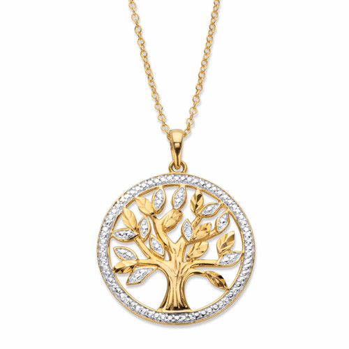 Round Diamond Accent Two-Tone Tree of Life Pendant Necklace in 14k Gold-plated Sterling Silver 18"