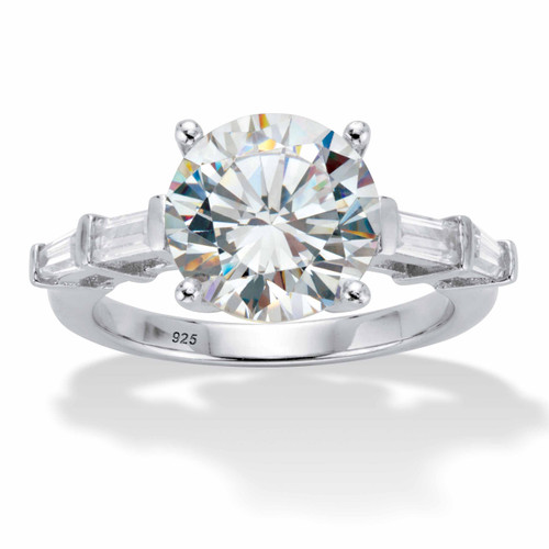 Round and Baguette-Cut Cubic Zirconia Engagement Ring 4.52 TCW in Platinum-plated Sterling Silver