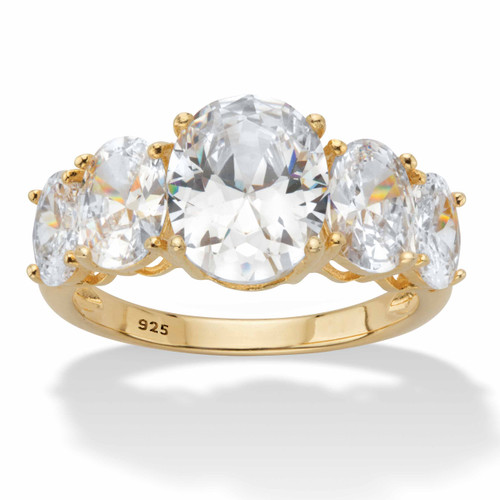 Oval-Cut Graduated Cubic Zirconia 5-Stone Ring 5.06 TCW in 14k Gold-plated Sterling Silver