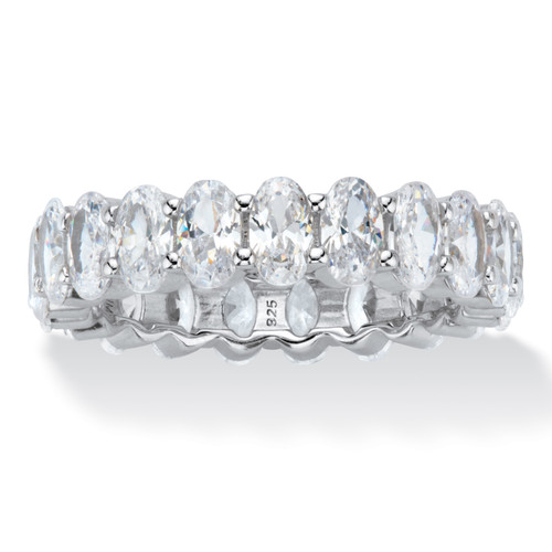 Oval-Cut Cubic Zirconia Eternity Ring 5.46 TCW Platinum-plated Sterling Silver