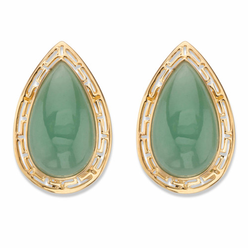 Pear-Cut Genuine Green Jade Cutout Halo Cabochon Earrings in 14k Gold over Sterling Silver