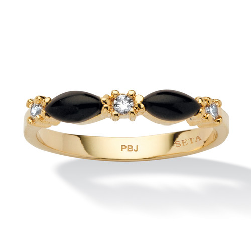 Marquise-Shaped Genuine Black Onyx Crystal Accent Yellow Gold-Plated Ring