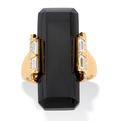 Genuine Black Onyx and Cubic Zirconia Cocktail Ring .59 TCW in 18k Gold-plated Sterling Silver