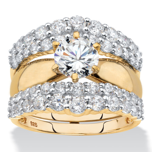 Round Cubic Zirconia 2-Piece Jacket Bridal Ring Set 3.12 TCW in 18k Yellow Gold-plated Sterling Silver