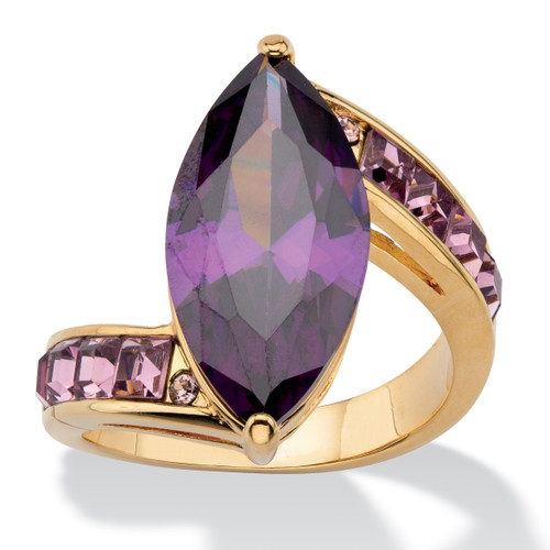 Marquise-Cut Purple Cubic Zirconia and Crystal Cocktail Ring 7.94 TCW Gold-Plated