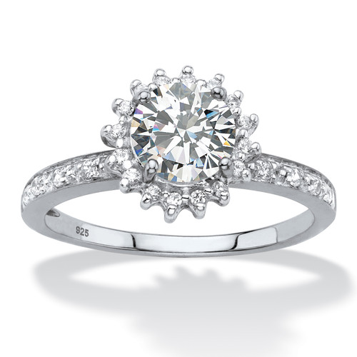 Round Created White Sapphire and Diamond Accent Halo Engagement Ring 1.86 TCW in Platinum-plated Sterling Silver