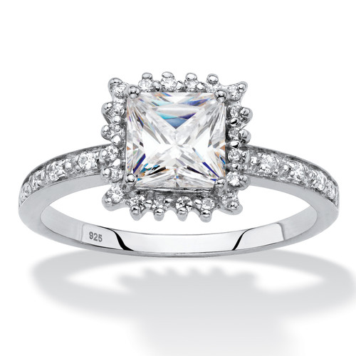 Princess-Cut Created White Sapphire and Diamond Accent Halo Engagement Ring 1.46 TCW in Platinum-plated Sterling Silver