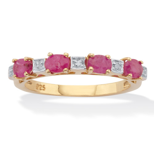 Oval-Cut Genuine Ruby and Diamond Accent Two-Tone Ring .83 TCW Gold-Plated Sterling Silver
