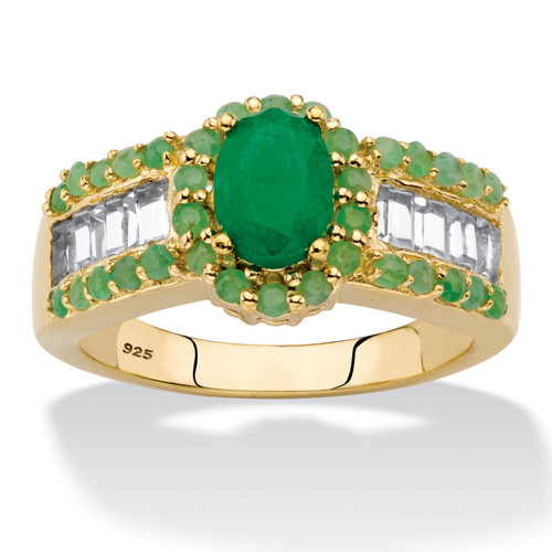 Oval-Cut Genuine Green Emerald and White Topaz Halo Ring 2.74 TCW in 14k Gold-plated Sterling Silver