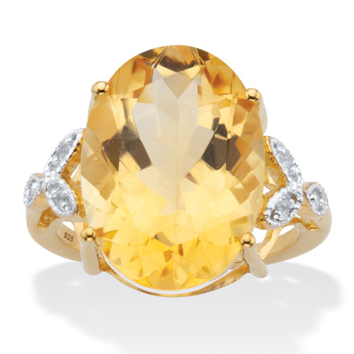 Oval Checkerboard- Cut Citrine and White Topaz Two-Tone Cocktail Ring 10.93 TCW 14k Yellow Gold-plated Sterling Silver