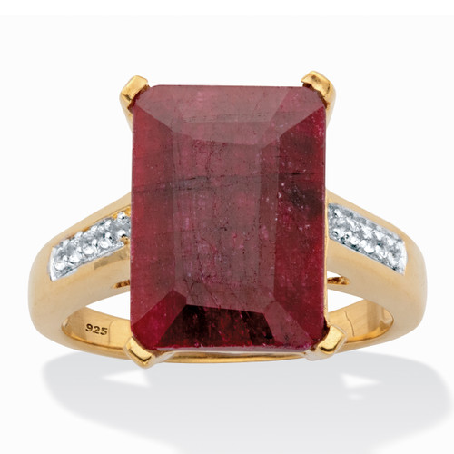 Emerald-Cut Genuine Ruby and White Topaz Two-Tone Cocktail Ring 9.29 TCW Gold-Plated Sterling Silver