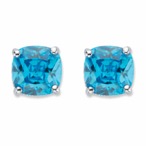 Cushion-Cut Blue Cubic Zirconia Stud Earrings 2.70 TCW Sterling Silver