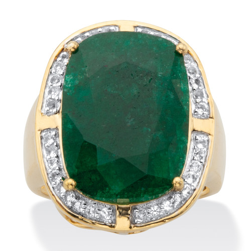 Cushion-Cut Genuine Green Emerald and White Topaz Two-Tone Cocktail Ring 11.24 TCW Gold-Plated Sterling Silver