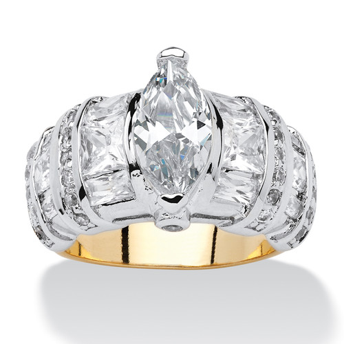 4.10 TCW Marquise-Cut and Multi-Cut Cubic Zirconia Gold-Plated Ring