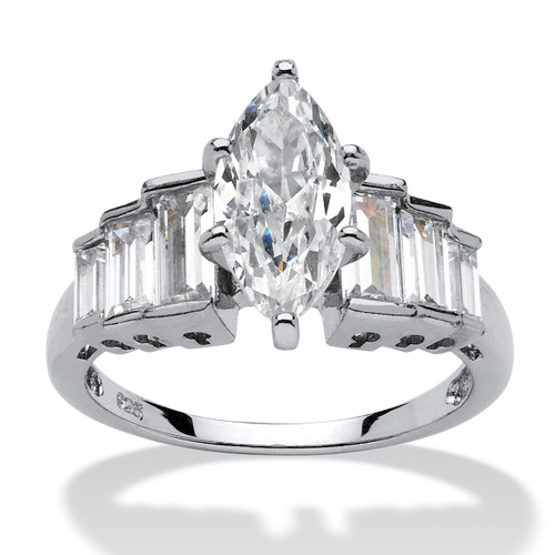 3.82 TCW Marquise-Cut Cubic Zirconia Platinum over Sterling Silver Ring