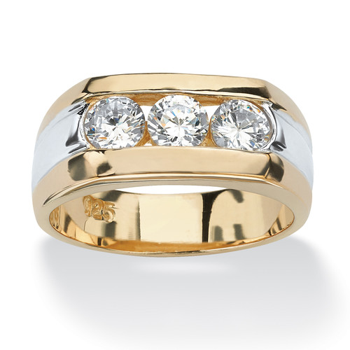 Men's 1.50 TCW Channel-Set Cubic Zirconia 14k Gold-plated Sterling Silver Triple-Stone Ring