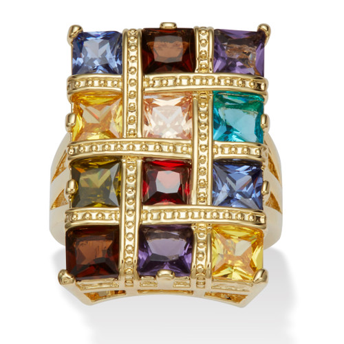 8.40 TCW Princess-Cut Multicolor Cubic Zirconia Yellow Gold-Plated Ring