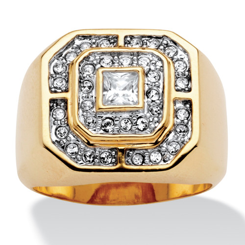 Men's .87 TCW Square and Round Cubic Zirconia Gold-Plated Octagon-Shaped Ring