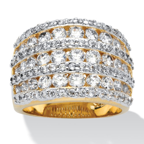 2.86 TCW Round Cubic Zirconia  Gold-Plated Multi-Row Dome Ring