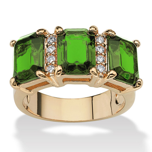 Emerald-Cut Simulated Birthstone and Cubic Zirconia Gold-Plated Ring