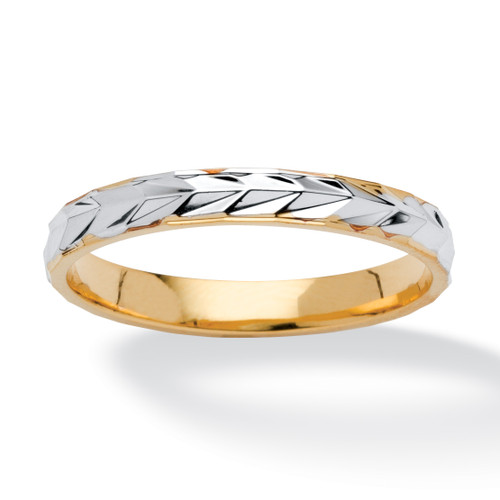 Textured Wedding Ring Band in Two-Tone Gold-Plated