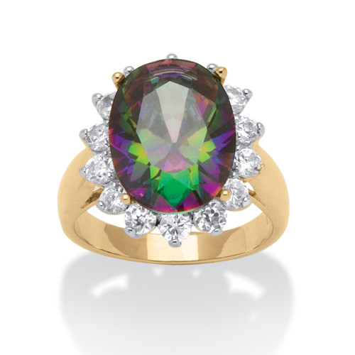 10.72 TCW Oval-Cut Mystic Cubic Zirconia 18k Gold-Plated Cocktail Ring