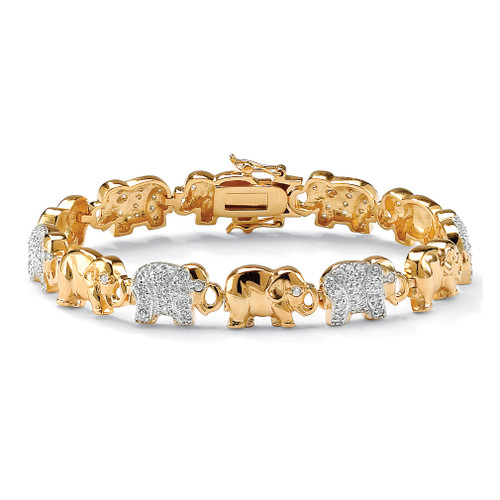 1.32 TCW Pave Cubic Zirconia Elephant-Link Charm Bracelet in 18k Gold-Plated 8"
