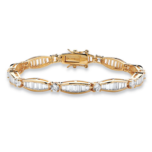 7.50 TCW Round and Baguette Cubic Zirconia Yellow Gold-Plated Tennis Bracelet 7 1/4"