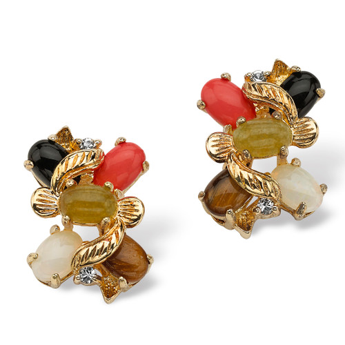 1/2 TCW Oval-Shaped Multi-Gemstone and Crystal Accent Earrings in Yellow Goldtone