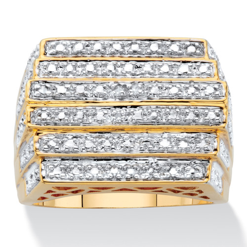 Men's Round Multi Row Step Top Diamond Accent Ring 14k Gold Plated