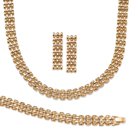Panther-Link Necklace, Bracelet and Earrings 3-Piece Set in Yellow Goldtone