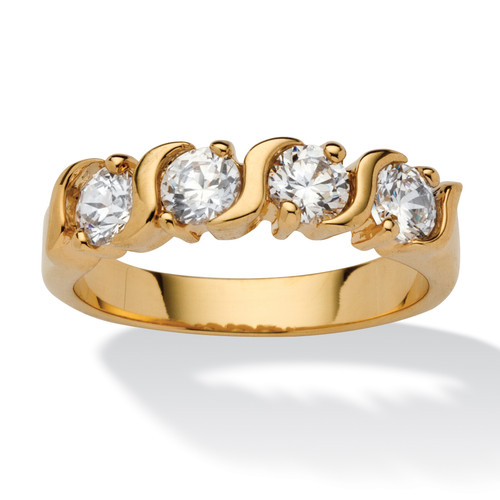 1 TCW Round White Cubic Zirconia Yellow 18k Gold-Plated S-Link Ring