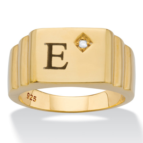 Men's Diamond Accent Step-Top I.D. Initial Ring in 18k Gold-plated Sterling Silver