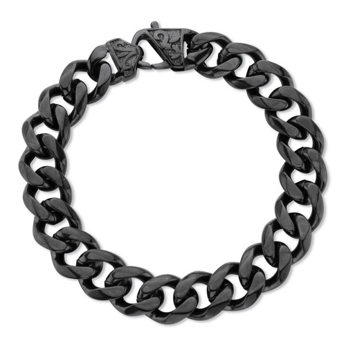 Men's Black Ion-Plated Stainless Steel Curb Link Bracelet, 10 inch Length
