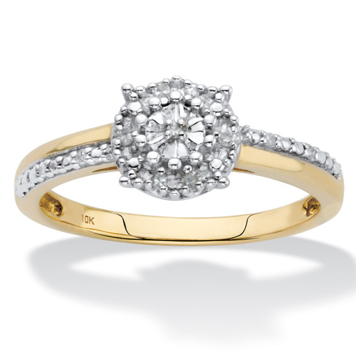 Round Diamond Accent Cluster Engagement Ring in Solid 10k Yellow Gold